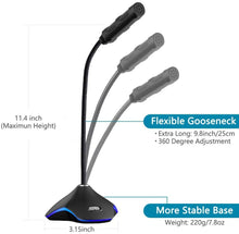 Load image into Gallery viewer, XIAOKOA PC Mikrofon USB Microphone Plug and Play ,Computer Mikrofon für Windows 7/8/10 und Desktop Mikrofon mit LED Licht Gaming Microphone Gelten PS4 und Mac, Discord,YouTube,Skype,Podcast