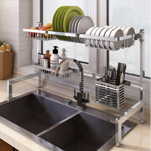 New 304 Stainless Steel Kitchen Dish Rack Plate Cutlery Cup Dish Drainer Sink Drying Rack Kitchen Organizer Storage Holder