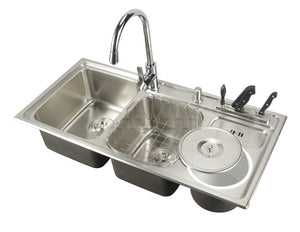 (910*430*210mm) 304 Stainless Steel Kitchen Sink Brushed Vessel Set With Faucet Double Sinks Undermount Kitchen Washing Vanity