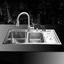Load image into Gallery viewer, (910*430*210mm) 304 Stainless Steel Kitchen Sink Brushed Vessel Set With Faucet Double Sinks Undermount Kitchen Washing Vanity
